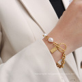 Shangjie Oem Joyas Mode Frauen Edelstahlarmbänder 18K Gold plattiert quadratische Süßwasserperlarmbänder OT Schnalle Armbänder